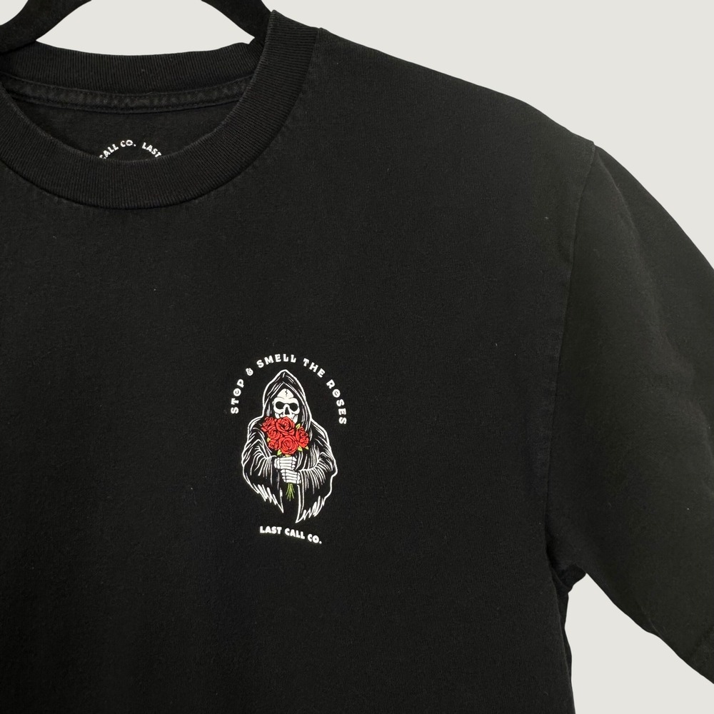 Last Call Co Grim Reaper Graphic Tee Black Medium Streetwear Skater Goth Punk